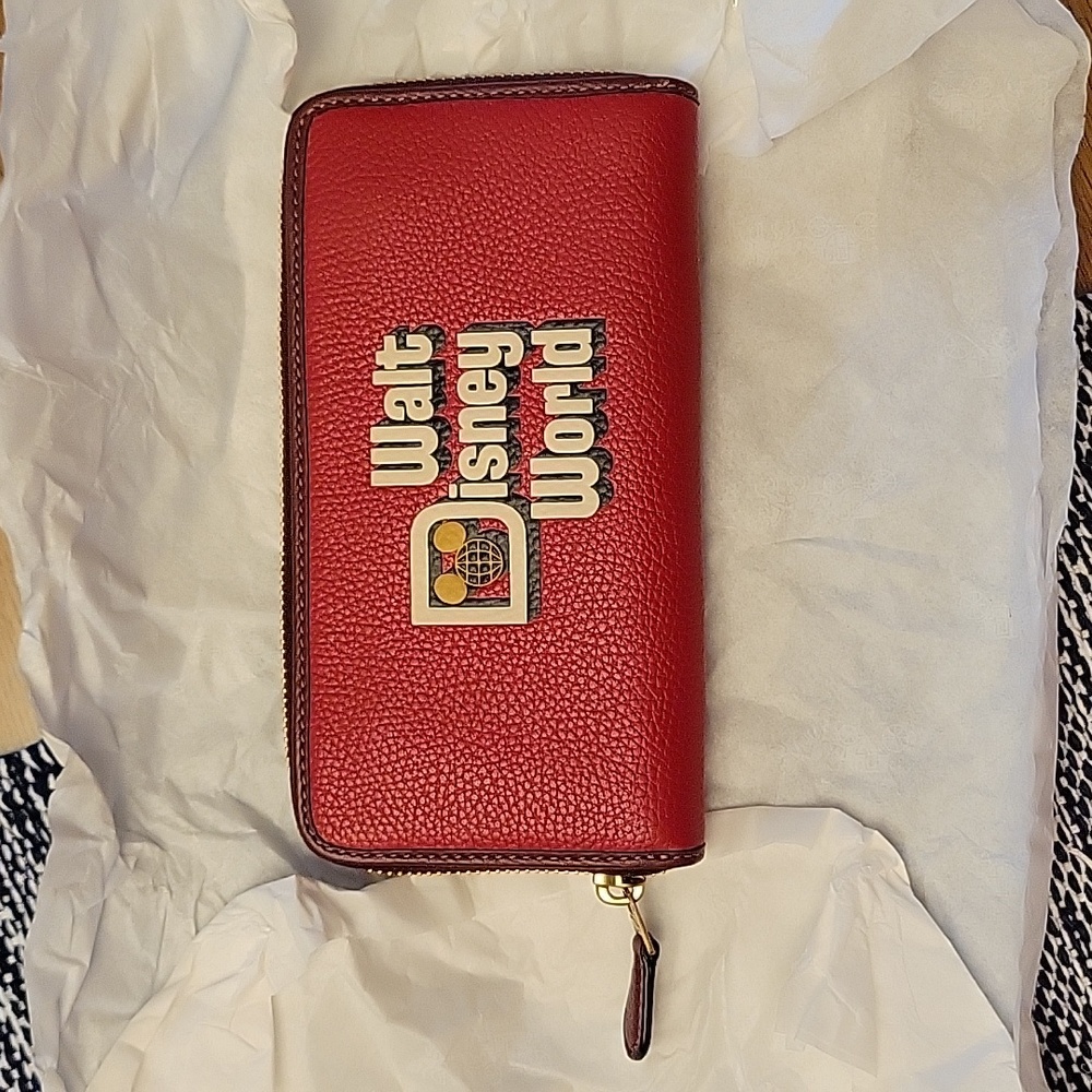 New coach walt disney world red accordion zip wallet